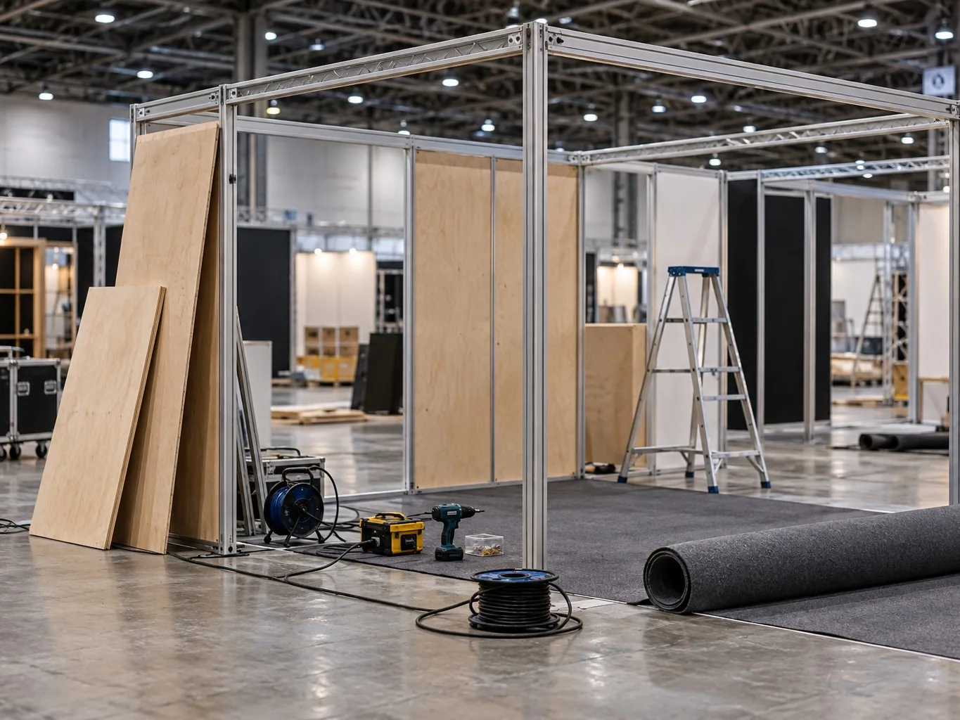 Expo stall under construction — event by Plan With YOLO, Pune