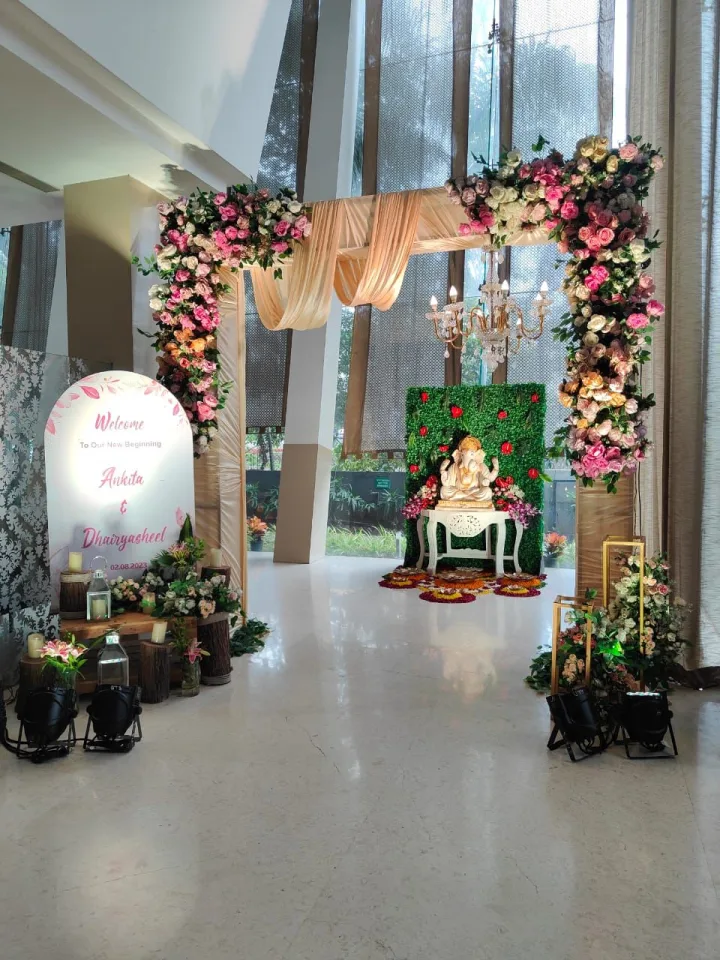Floral arch and idol for a Ganesh Chaturthi at home — event by Plan With YOLO, Pune