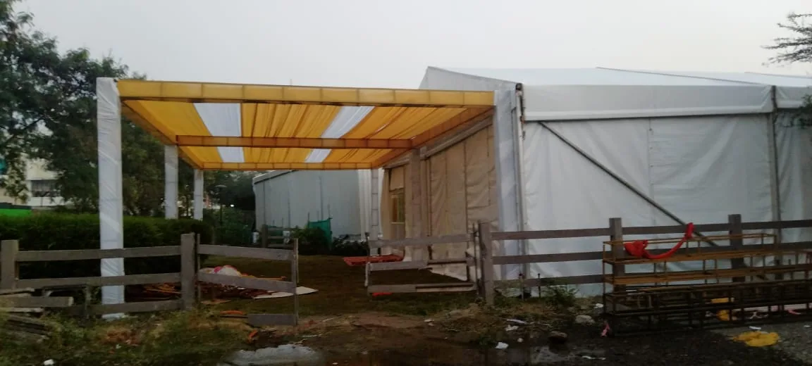 Hangar tent yellow drape — event by Plan With YOLO, Pune