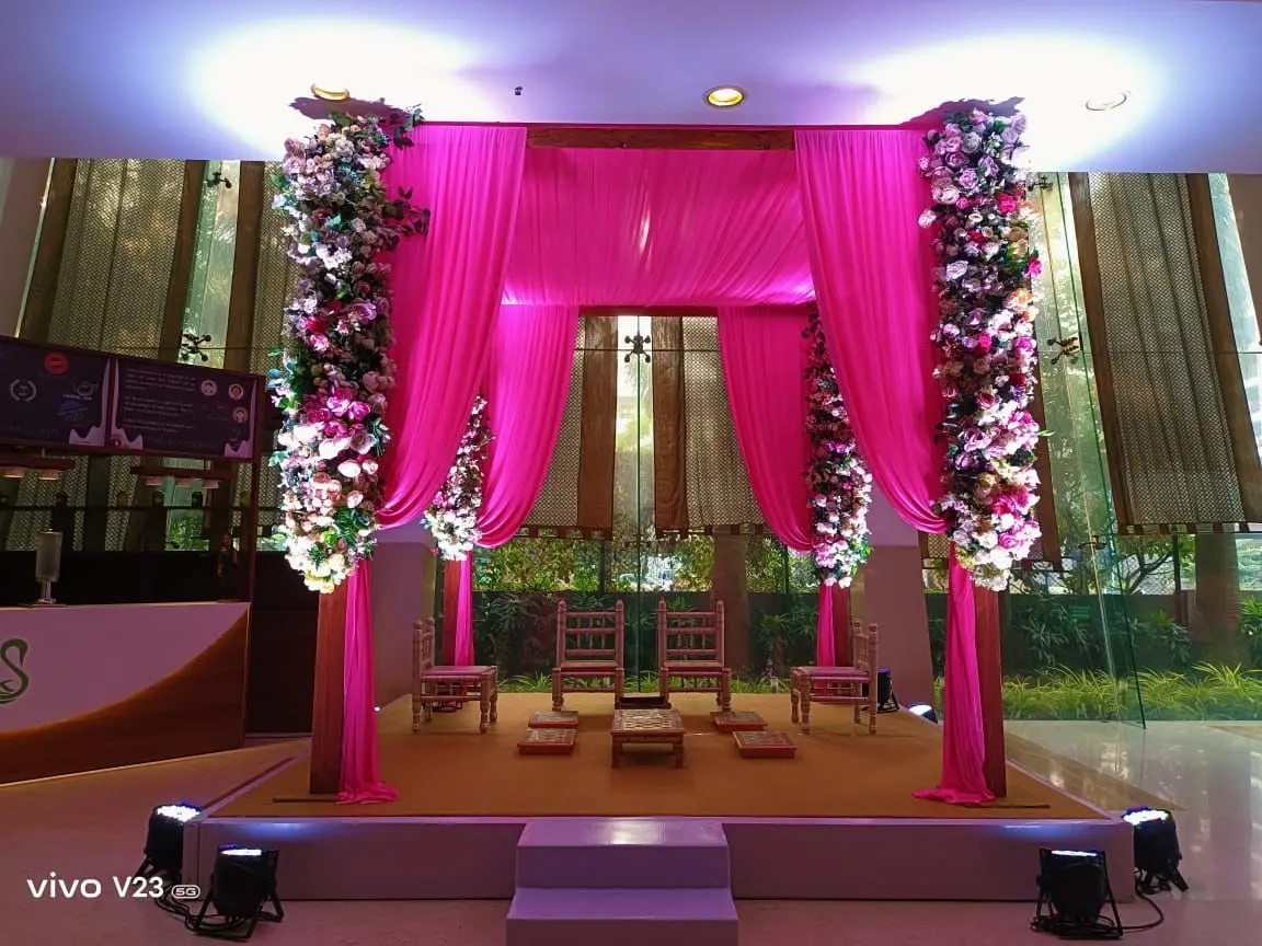 Pink drape wedding mandap