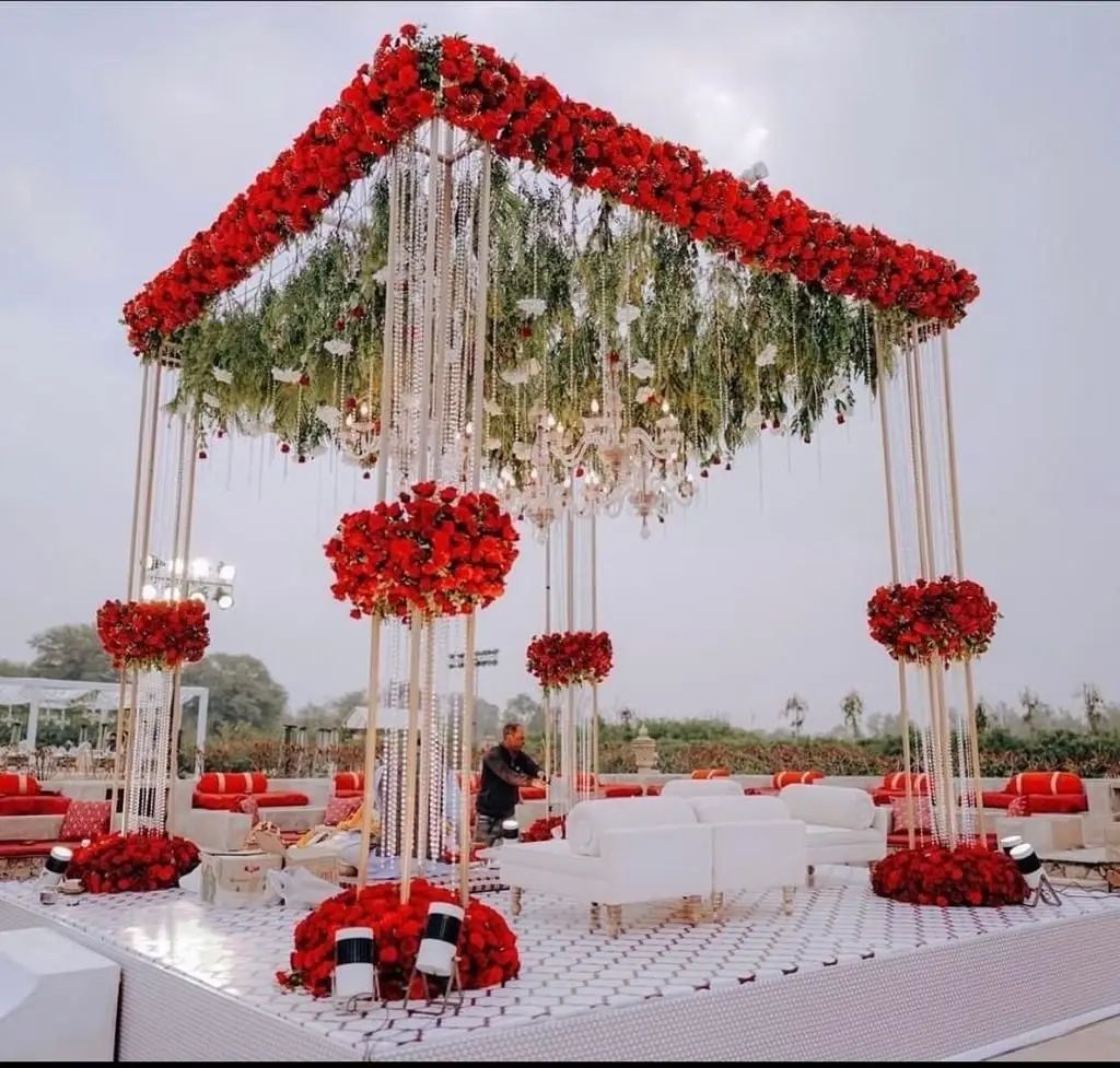 Red floral hanging mandap